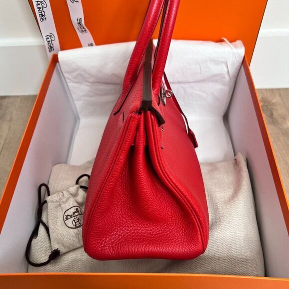 100% Authentic Hermes Birkin 30 Geranium in Togo with SHW Stamp P - Picture 5 of 16